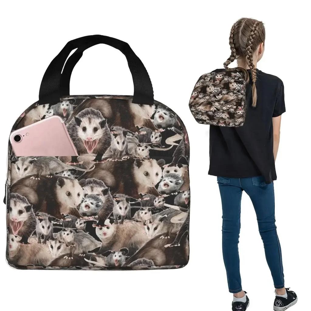 Opossums Opossum Screm Insulated Lunch Bag for Women Kids Portable Food Boxes Thermal Lunch Box Tote