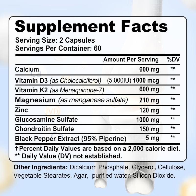 Vitamin D3 + Vitamin K2 Supplement, With Glucosamine Sulfate, 120 Softgels Per Bottle