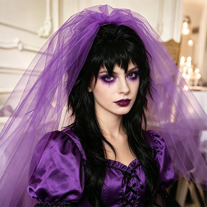 Gothic Black Wolf Tail Wig Women Y2K Style High-Contrast Mermaid Cut Full Head Dark Rock Halloween Cosplay
