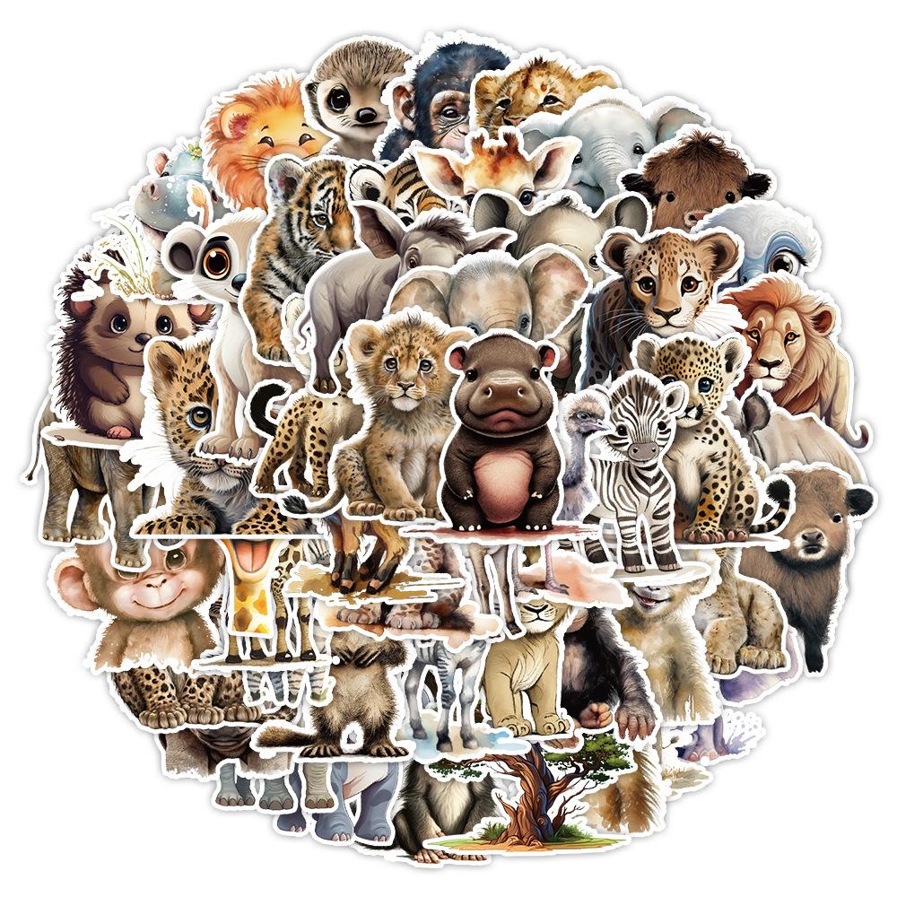 50 Cute Ins Wind Animal Stickers Pack Notebook Paper Pencil Box Decoration Stickers Waterproof Creative Children's Stickers