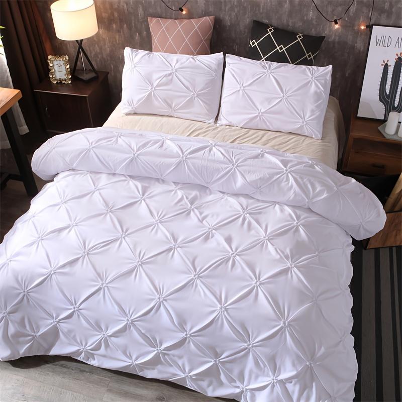 Egyptian Cotton Duvet Cover Set King Size With Zipper Closure Corner Ties And Pillowcase Textured Pinch Pleated Bedding