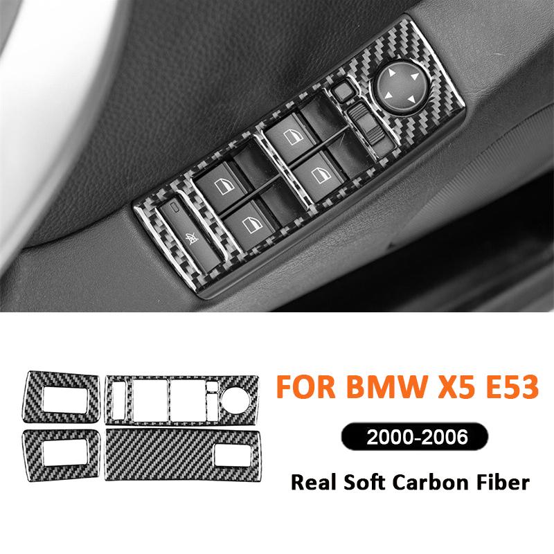 Carbon Fiber Car Window Power Lifter Switch Buttons Panel Trim Frame Decoration Sticker For BMW X5 E53 2000-2006 Interior Parts