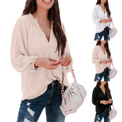 Women's Casual Long-sleeved Shirt V-neck Loose Top