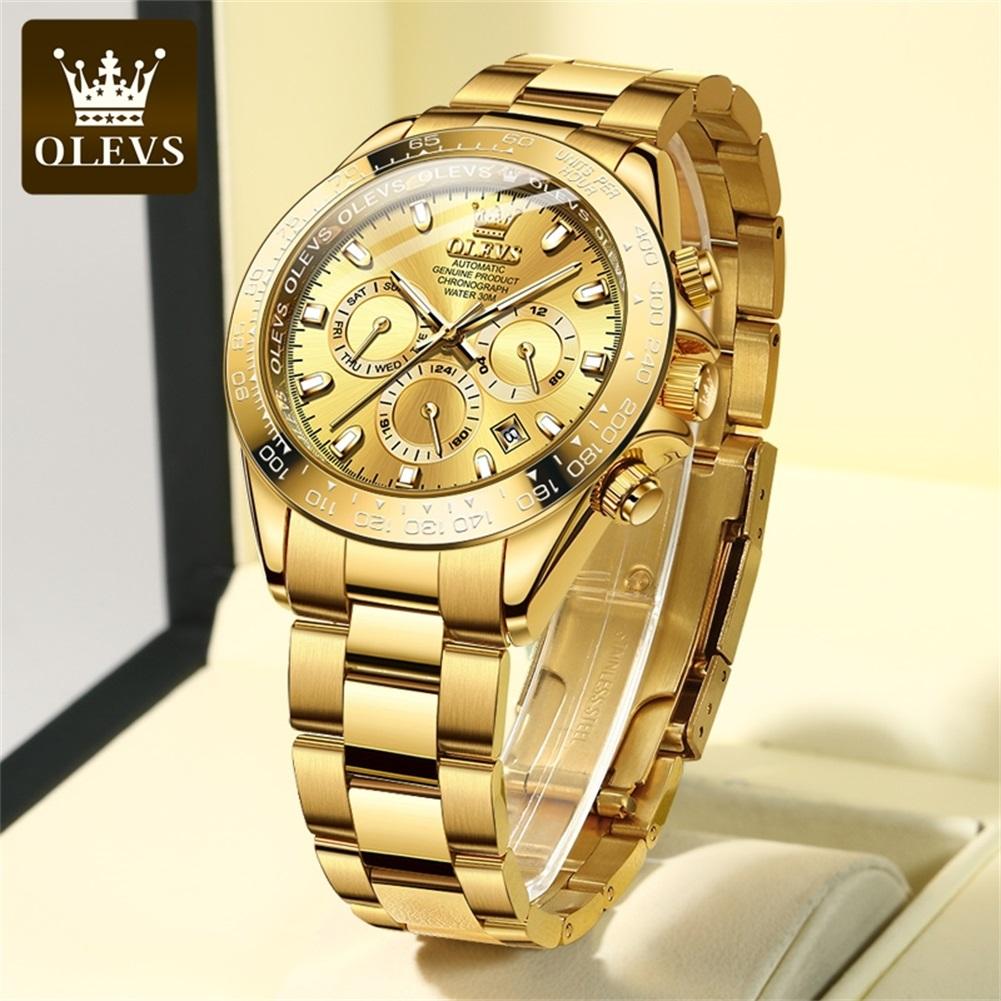 OLEVS 6638 Top Luxusmarke Automatische Uhr für Herren Wasserdicht Leuchtend Chronograph Kalender Original Gold Mechanische Armbanduhr