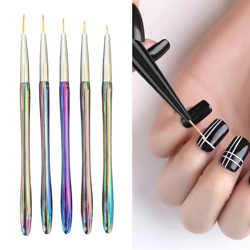 5Pcs/Set Acrylic French Stripe Nail Art Line Painting Pen 3D Tips Manicure Slim Line Drawing Pen Uv Gel Brushes Painting Tools