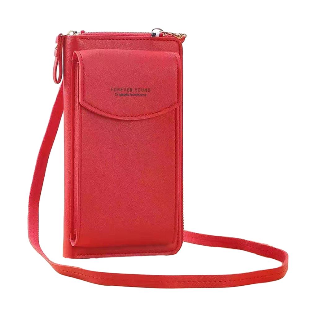 

Женский кошелек из искусственной кожи, однотонный, на молнии, в простом стиле, с держателем для карт, карманом для монет, отделением для денег, сумкой для телефона, кошельком красный