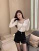 Women's Black High-Waisted Cotton Elastic Shorts - Trendy, Slimming, Hip-Hugging Bootcut, Ideal for Autumn Layering, Internet Celebrity Style.