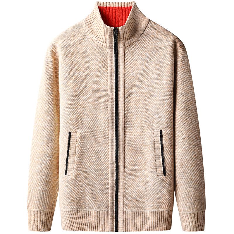 2025 Autumn New Jersey Men Casual Solid Color Sweatcoat Winter Men Thick Fleece Warm Sweater Casual Stand Collar Zipper Cardigan