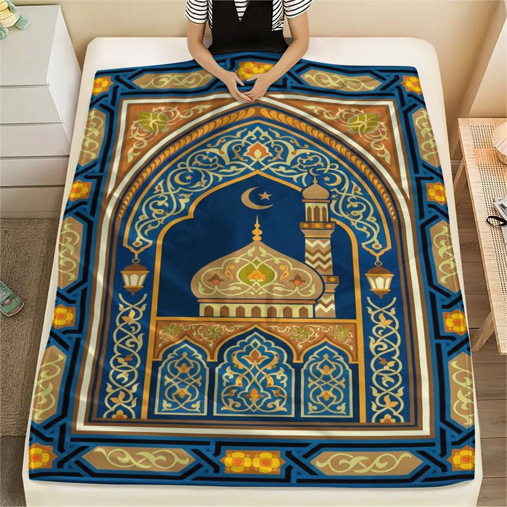 1Pc Muslim Print Flannel Blanket, High quality Comfortable for All Seasons, Home Decor, Warmth and Comfort, Perfect for Christmas Gifts W130