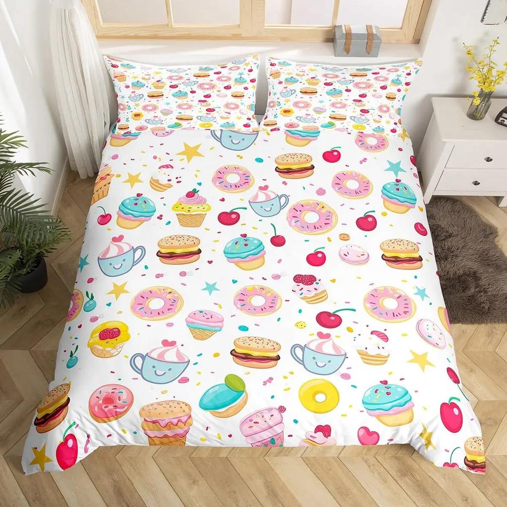 Donuts Bedding Duvet Cover Chocolate Doughnut Bedding Set Black White Comforter Cover Microfiber Whimsical Dessert Quilt Cover