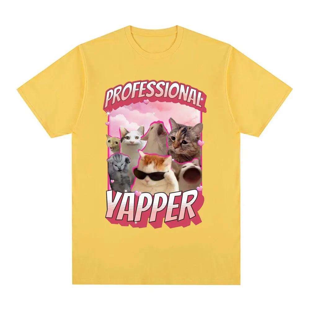 

Забавная профессиональная футболка с рисунком кота Yapper Meme, женская модная ретро-футболка с короткими рукавами, повседневная удобная футболка, футболка унисекс 4XL