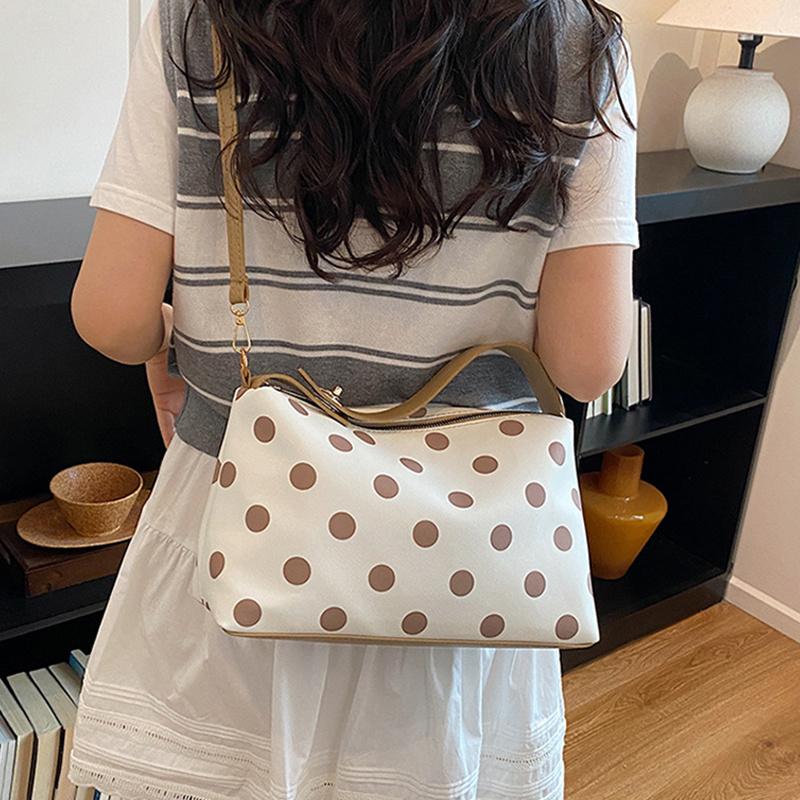 Yogodlns Borsa a tracolla a pois retrò alla moda Borsa a mano in PU di grande capacità Design a blocchi di colore squisito Borsa a spalla in pelle