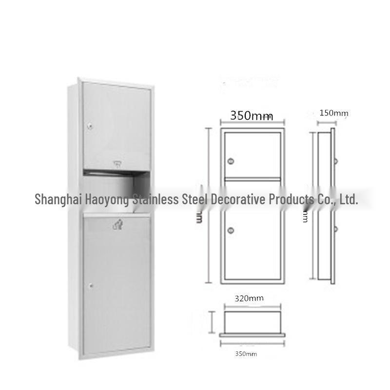 Recessed Stainless Steel Hand Paper Box with Trash Can for Hotels and Offices