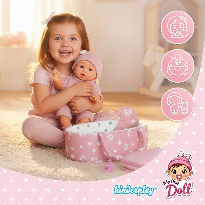 Poupée bébé 30 cm avec porte-bébé, oreiller, couette et tétine – Kinderplay (KP0662)
