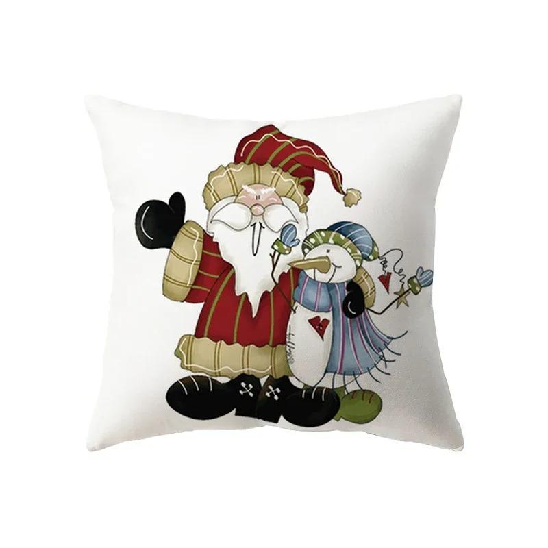 Cute Santa Claus Merry Christmas Printed Pattern Cushion Cover Home Living Room Sofa Decoration Polyester Pillow