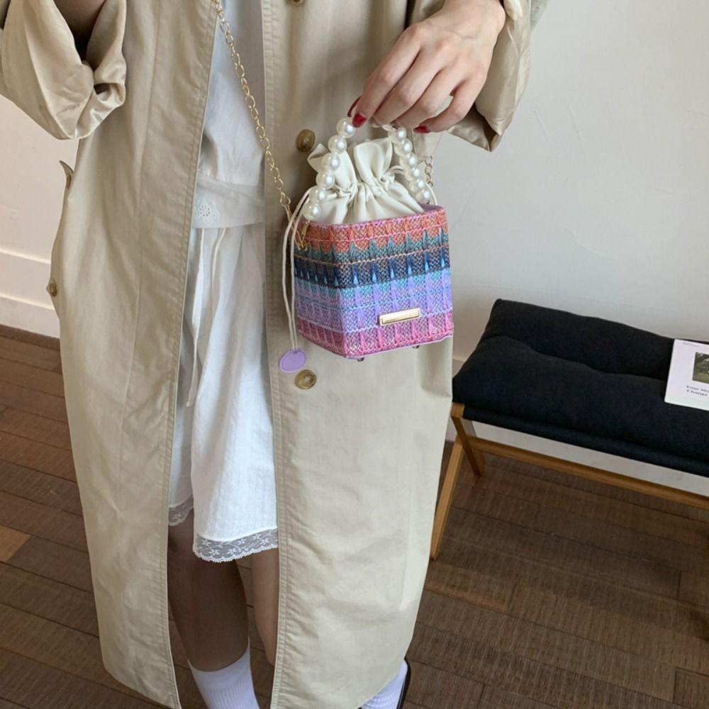 Elegant Straw Shoulder Bag Bohemian Women's Crossbody Bag Chain Messenger Box Bag  Vacation