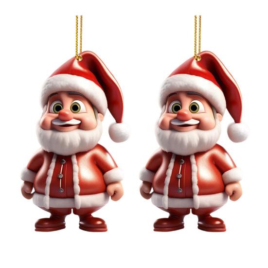 Santa Claus Decoration 2D Acrylic Hanging Ornament Cartoon Santa Christmas Tree Decoration for Mantel Wall Window Decor