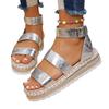 Large size platform beach sandals summer new wide strip hollow fish mouth fashion linen sole women's shoes