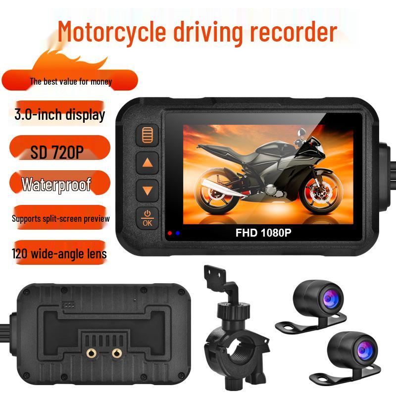 Waterproof Dual Recording Motorcycle Dash Cam with 720P HD Front and Rear Capture