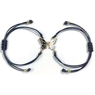2 pezzi/set Braccialetti con Ciondolo Farfalla a Goccia d'Olio Regolabili Bicolore Yin Yang Braccialetti Amicizia BFF Regali Gioielli
