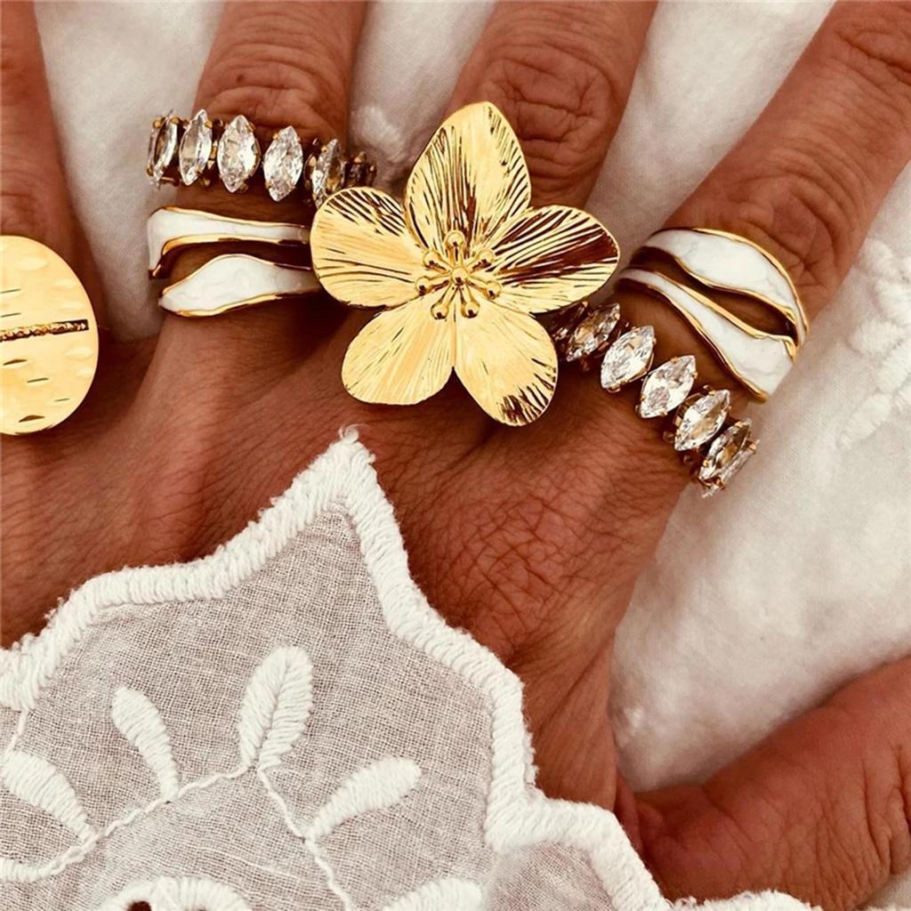Vintage Flower Finger Ring Simple Adjustable Finger Ring Statement Jewelry Gift