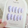 24pcs Purple White Cracked Lightning Almond Nail Art Tips – Painted, High-End Feel
