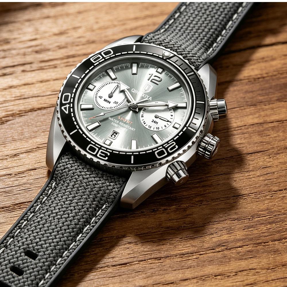 Mens Wrist Watches Waterproof Luminous Chronograph Watch Rotatable Bezel Rubber Band Analog Watch