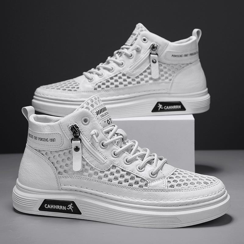 Frühling und Sommer Herrenschuhe neue Mesh atmungsaktiv hohl vielseitig dünn High-Top Board Schuhe Herren Freizeitnetzschuhe