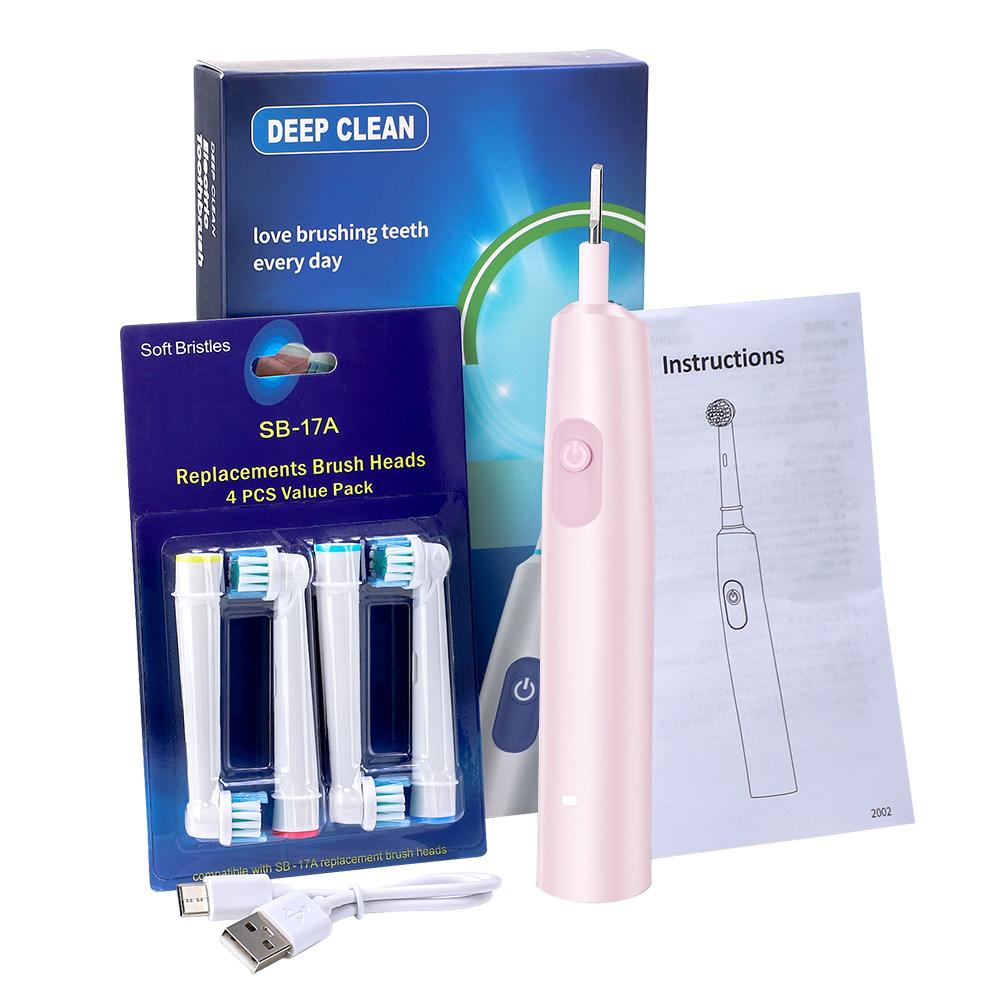 Round Rotating Electric Toothbrush, 5 Cleaning Modes 2 Timer Setting Teeth Whitening, with 4 Replacement Heads,Best Gift