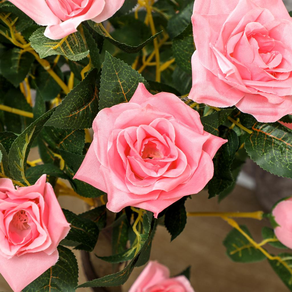 Set of 2 Artificial Plants Pink Rose Floral In Pot, Fake Plants for Home Indoor Decor, 90cm