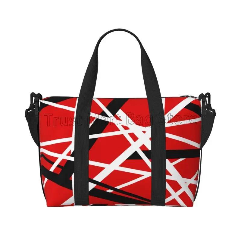 

Red Black White Stripes Travel Duffle Bags Van Halen Durable Personalize Sport Gym Travel Bag Unisex Weekender Overnight Bag