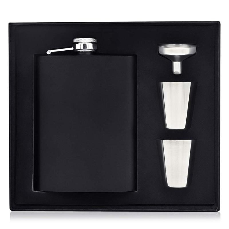 

2025 Trend Hip Flask Set, 8 Oz Hip Flask With Funnel And 2 Small Glasses Portable Pocket Whiskey Flask For Men Bar Party чёрный