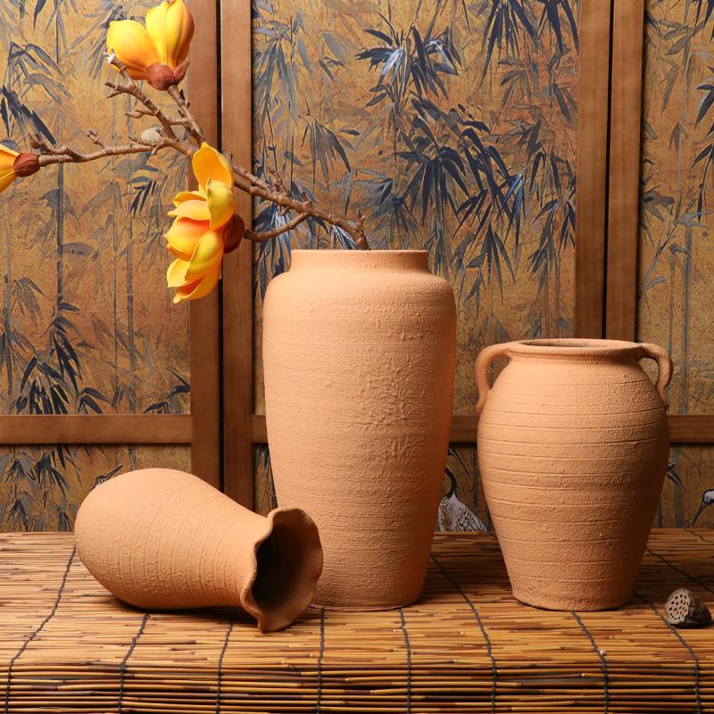 Jarrón de cerámica Wabi-Sabi: Cerámica Gruesa Estilo Chino Retro para Flores Secas, Vitrina, Club o Decoración de Sala de Estar.