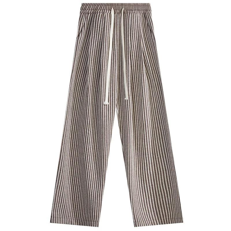Striped Woolen Drawstring Wide-Leg Pants for Women – High Waist Black & White, Petite 150, XS, Autumn/Winter Casual.