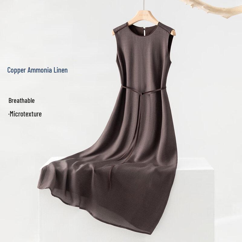 IHIMI Cupro Tencel Linen Textured Sleeveless Midi Dress XL