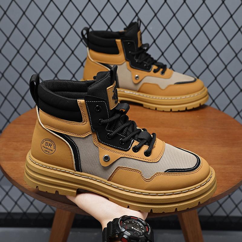 Fashion High Top 2024 Street Boots Mens Leather Shoes Fashion Motorcycle Ankle Boots for Men Winter Boots Man Shoes Lace-Up Botas Hombre