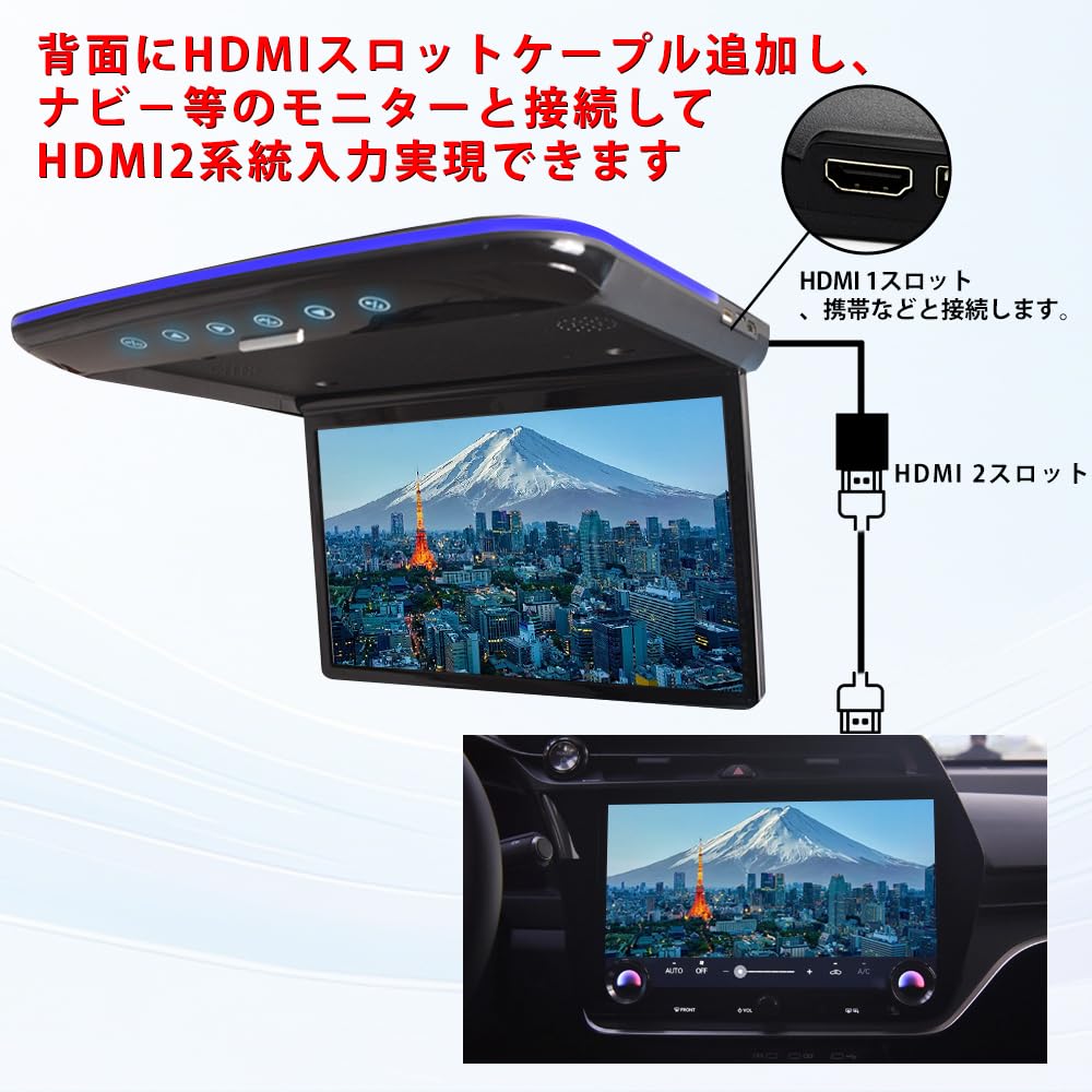 NOAUKA Improved Flip Down Monitor IPS LCD Digital Flip Down Monitor LED Backlight LCD HDMI Compatible Atmosphere Light Speaker Japanese Instruction