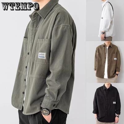 Workwear Shirt Jacket Men's Spring and Autumn Loose Jacket Casual and Versatile Top Solid Color Cardigan Lapel Jacket for Men