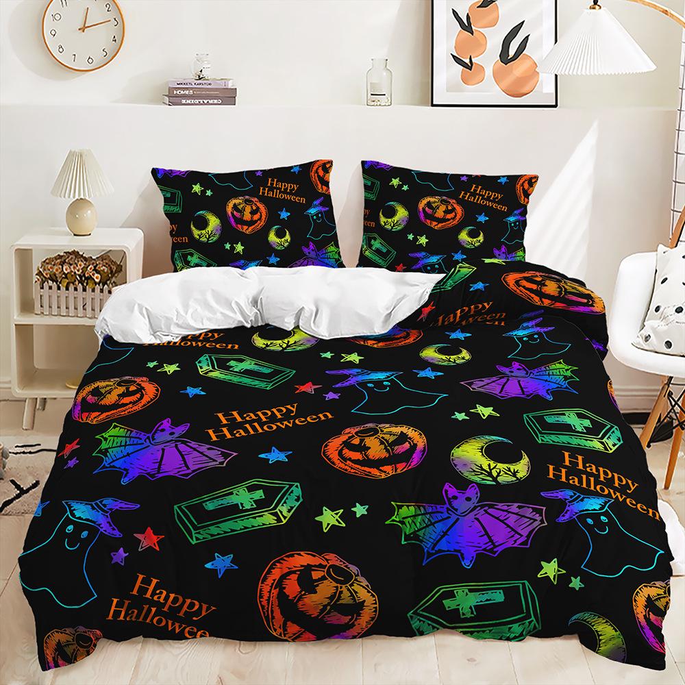 Halloween Themed Three-Piece Cartoon Bat Ghost Pattern Duvet Set