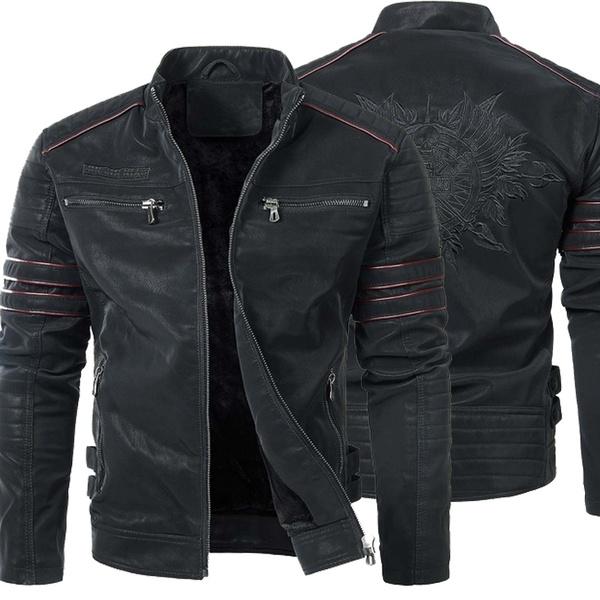 Jaqueta masculina de couro PU de outono e inverno para motocicleta