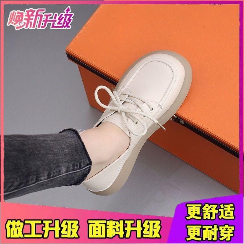 Loafu Single Shoes Women's Single Shoes Soft-soled New Two-wear Flat-soled Lace-up Non-slip Women's Leather Shoes