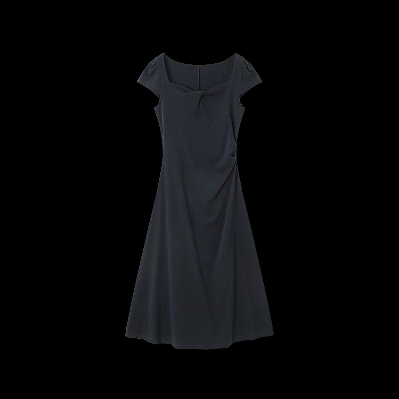 Elegant Square Neck Cinched Waist A-Line Midi Dress
