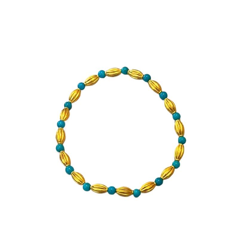 New in antique gold craftsm millet grain turquoise bracelets for women exquisite Shuttle shaped beads bracelet party jewelry