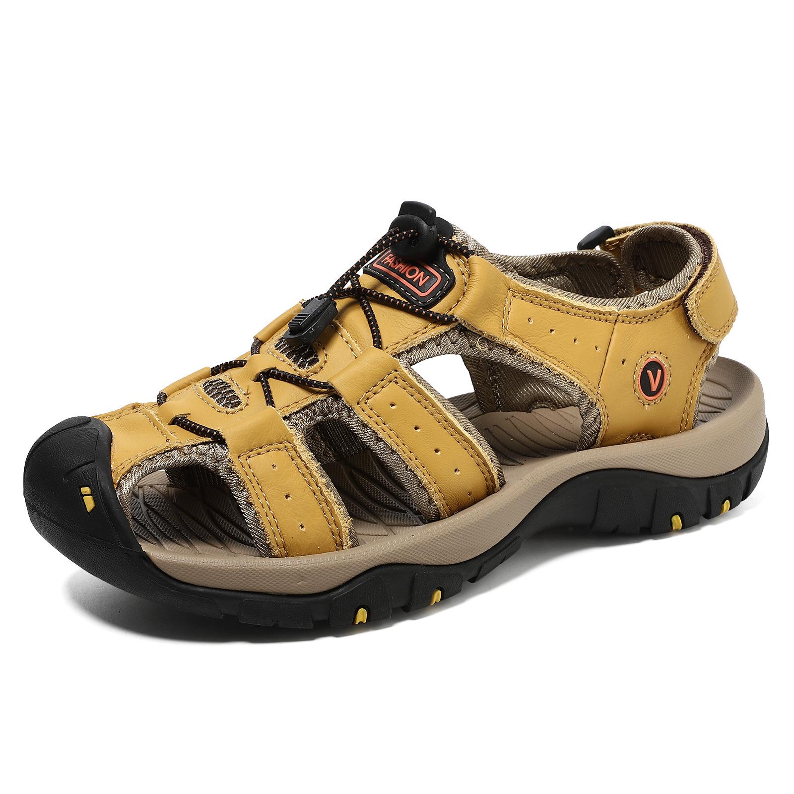 

Large Size Sandals Men S Leather Beach Shoes Sandals Men S Non-Slip Hand-Sewn Men S Shoes 39