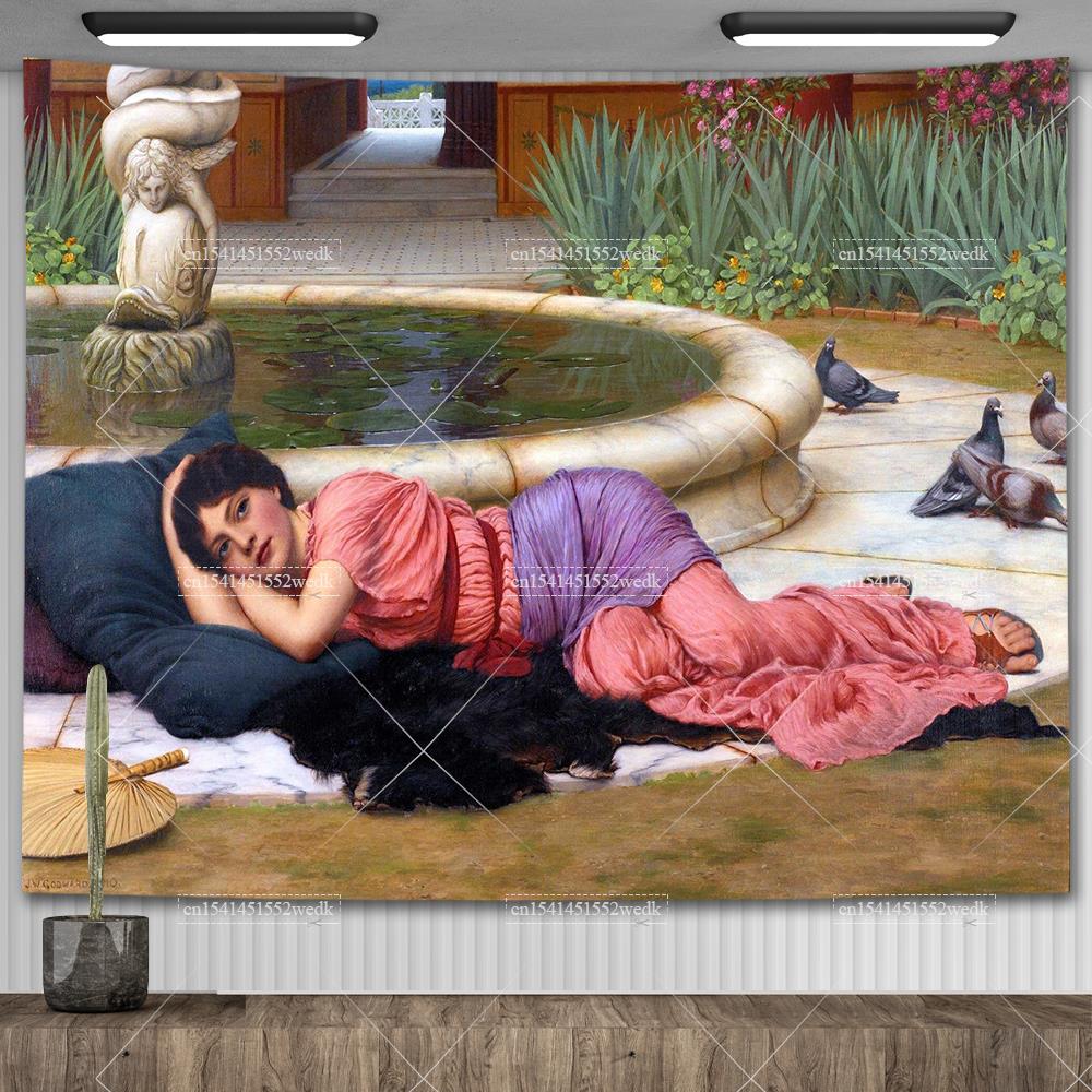 John William Waterhouse Artworks The Lady of Shalott Tapestry Wall Hanging Oil Paintings Home Decoration Aesthetic Tapestries