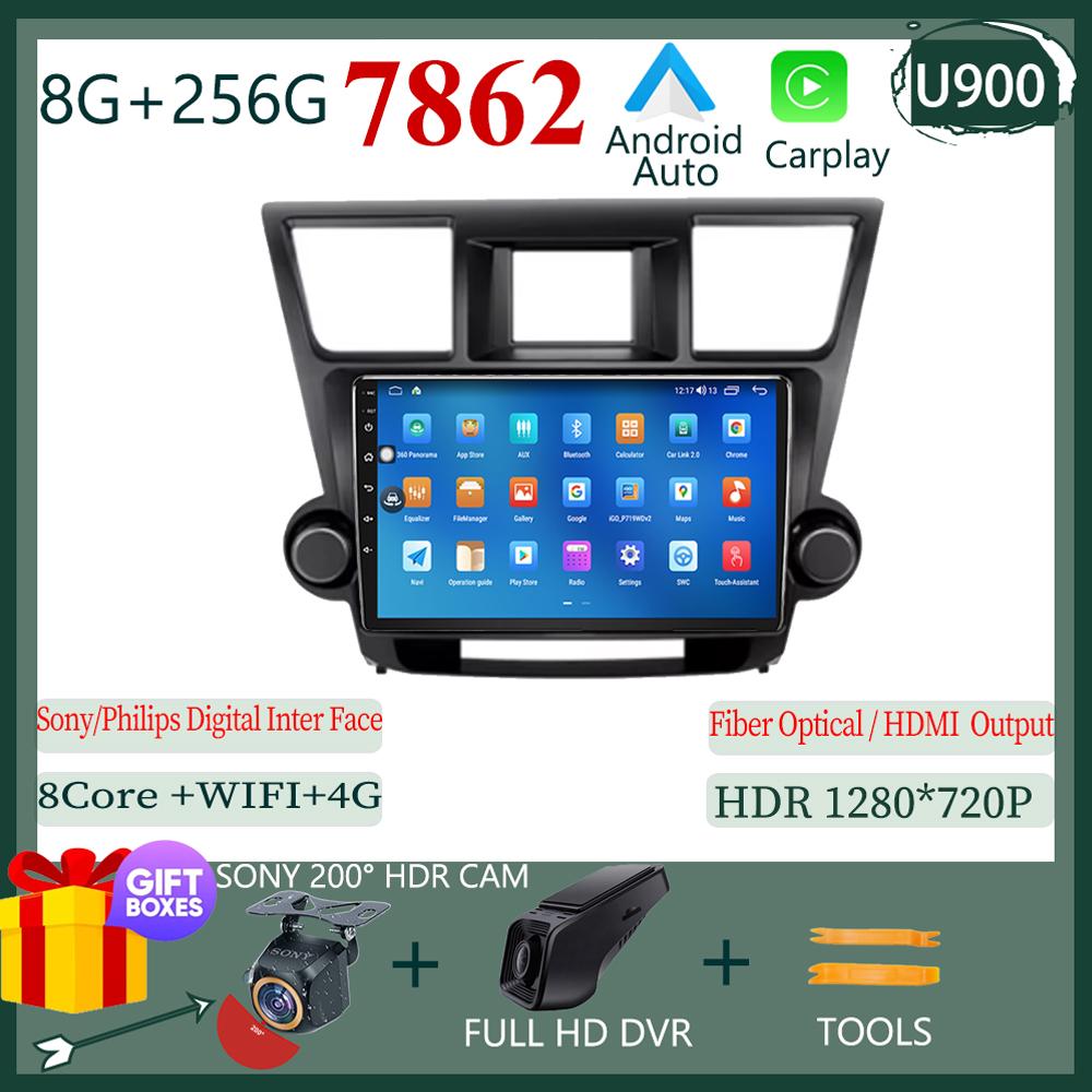 Android For Toyota Highlander 2 XU40 2007-2013 Multimedia Player Navigation Radio Stereo 5G  BT NO 2DIN DVD WIFI HDR Screen BT