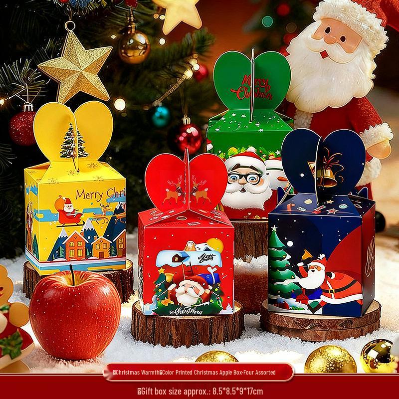 Рождественский Вечер Яблочная Подарочная Коробка - Конфетная Коробка из Крафт-Бумаги для Детей Christmas Warmth - Four Styles Mixed (8 pieces)