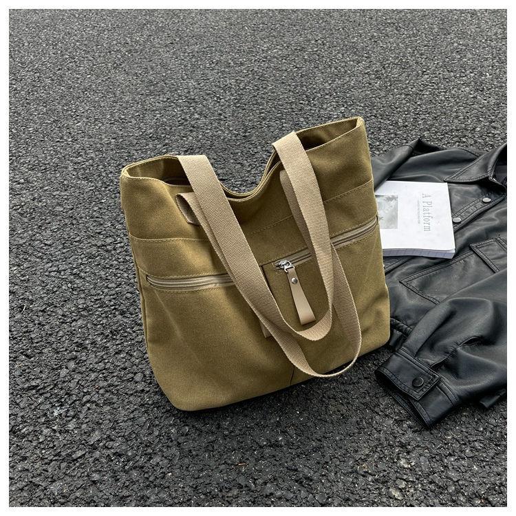 College students take classes, canvas bags, women's new trendy summer casual simple shoulder bags, large-capacity tote bags