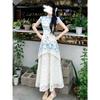 Chiffon cover new Chinese style floral improved cheongsam dress beautiful unique splicing waist temperament dress