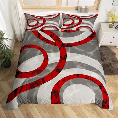 Grau Schwarz Rot Wirbel Bettbezug Set King Trippy Streifen Geometrisches Bettwäscheset Mikrofaser Bauernhaus Abstrakt Geometrie Steppdeckenbezug
